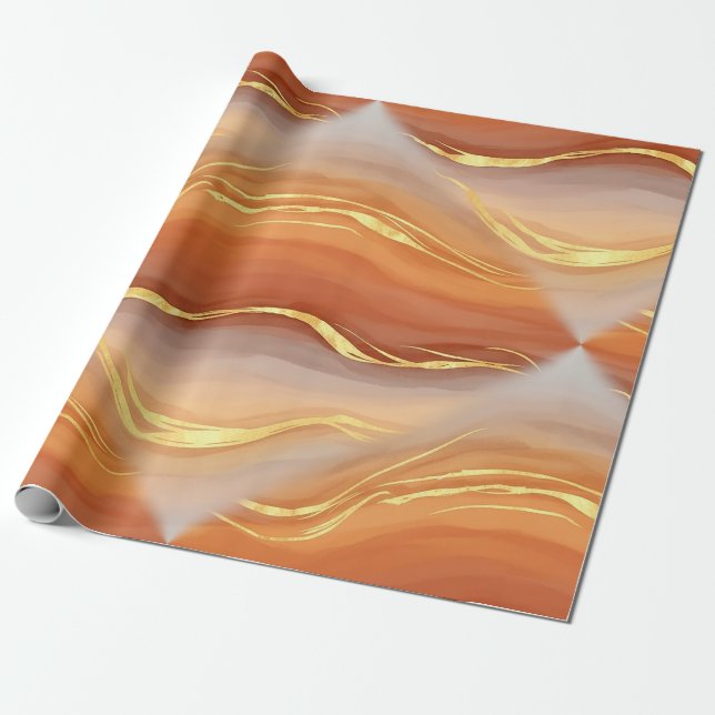 Papel De Presente Terracotta Dourado Mármore Aquarela Abstrato (Desenrolado)