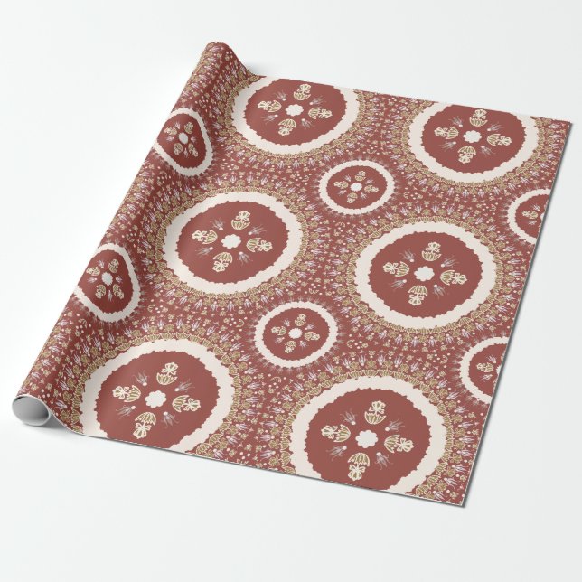 Papel De Presente Terracotta Elegante Floral Ornamental (Desenrolado)