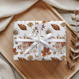 Papel De Presente Terracotta Ferrugem Boho Floral Folhagem de Outono