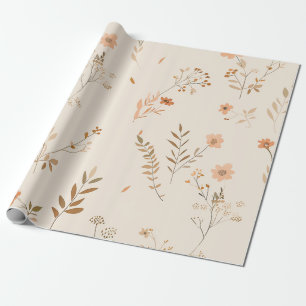 Papel De Presente Terracotta Laranja Flor Silvestre Feminina Boho
