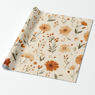 Papel De Presente Terracotta Laranja Flor Silvestre Feminina Boho