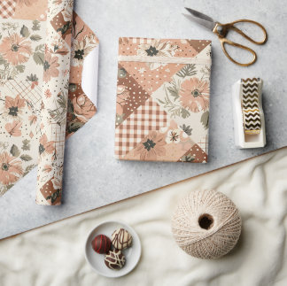 Papel De Presente Terracotta Peach Colcha Earthy Xadrez Cottagecore