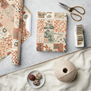 Papel De Presente Terracotta Pêssego Colcha Earthy Gingham Cottageco
