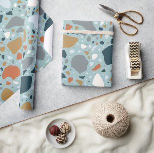 Papel De Presente Terrazzo Em Azul