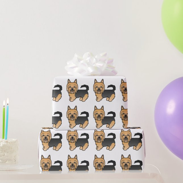 Papel De Presente Terrier Australiano Azul e Bege Padrão de Cachorro (Presentes para festas)