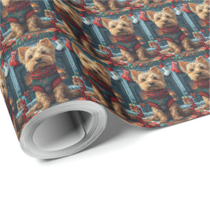 Papel De Presente Terrier Australiano com Presentes de Natal na Lare