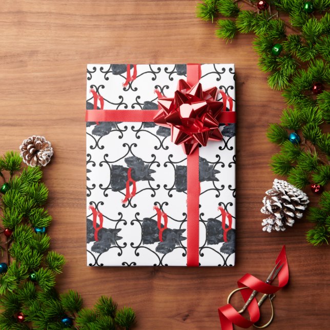 Papel De Presente Terrier Escocês com Lenço Vermelho (Presente de Natal)