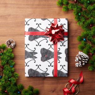 Papel De Presente Terrier Escocês com Rolagem Preta