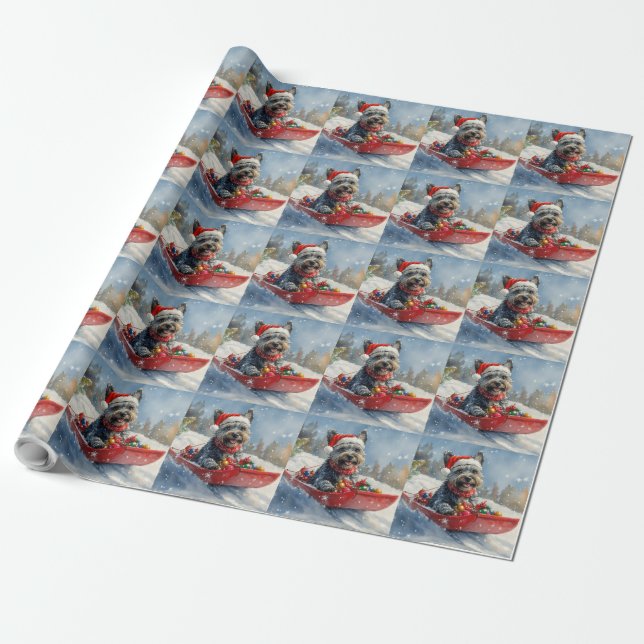 Papel De Presente Terrier Escocês em Trenó Deixe Nevar Natal (Desenrolado)