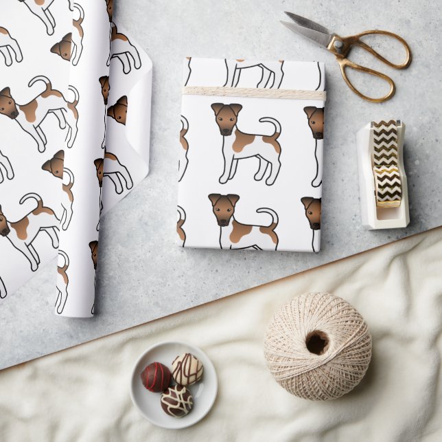Papel De Presente Terrier Fox Lisa Branco e Bege Padrão de Cachorro  (Artesanato)