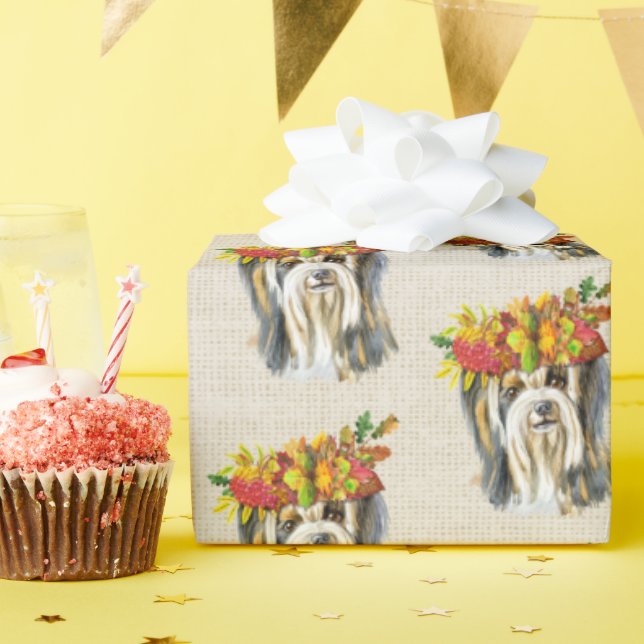 Papel De Presente Terrier Yorkshire Outono (Festa de aniversário)
