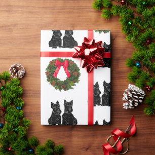 Papel De Presente Terriers escoceses com coroa de Natal