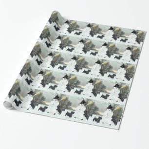 Papel De Presente Terriers Escoceses e Boneco de Neve