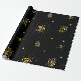 Papel De Presente Terrível Olho Preto Dourado Celestial Doce ou Trav