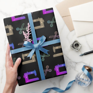 Papel De Presente Tesoura-de-costura de Alcatrão Preto Elegante