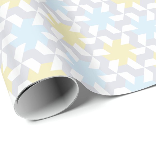 Papel De Presente Tesselação de Pinkers Azul e Amarelo moderno (Ponta do rolo)