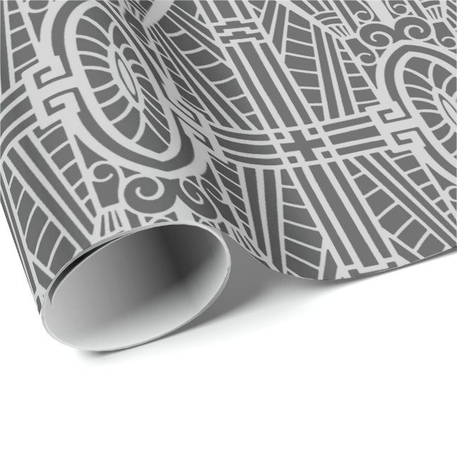 Papel De Presente Teste padrão arquitectónico de Deco, cinza de (Ponta do rolo)