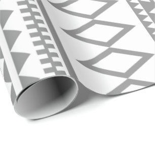 Papel De Presente Teste padrão asteca geométrico cinzento e branco