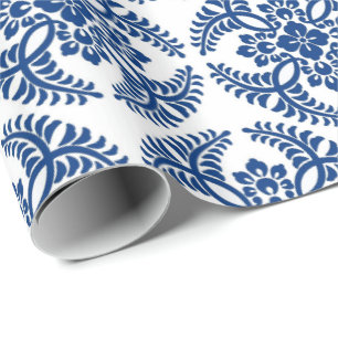 Papel De Presente Teste padrão, azuis cobaltos e branco japoneses d