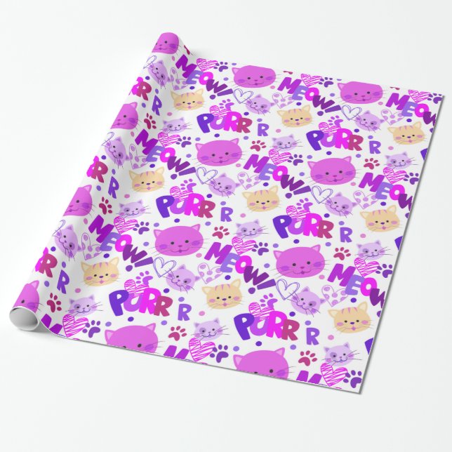 Papel De Presente Teste padrão bonito dos gatos dos desenhos (Desenrolado)
