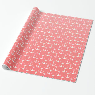 Papel De Presente Teste padrão branco cor-de-rosa coral náutico da