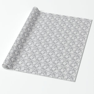 Papel De Presente Teste padrão branco do laço no fundo cinzento