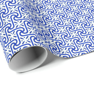 Papel De Presente Teste padrão, branco e azuis cobaltos egípcios d