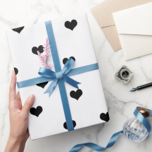 Papel De Presente Teste padrão branco preto elegante do coração d
