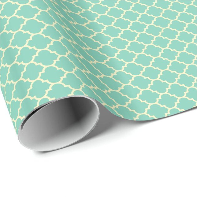 Papel De Presente Teste padrão Cerceta-Verde e bege de Quatrefoil (Ponta do rolo)