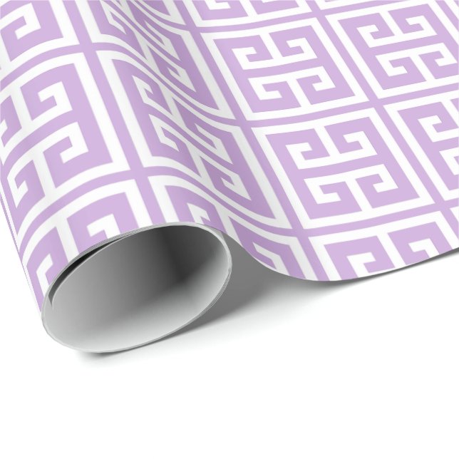 Papel De Presente Teste padrão chave grego da lavanda (Ponta do rolo)