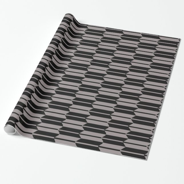 Papel De Presente Teste padrão cinzento e preto geométrico (Desenrolado)