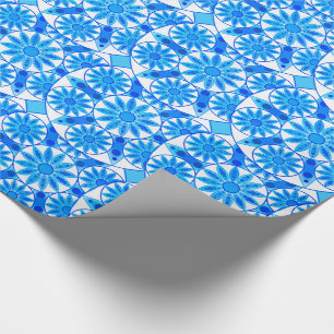 Papel De Presente Teste padrão, cobalto, turquesa e branco da