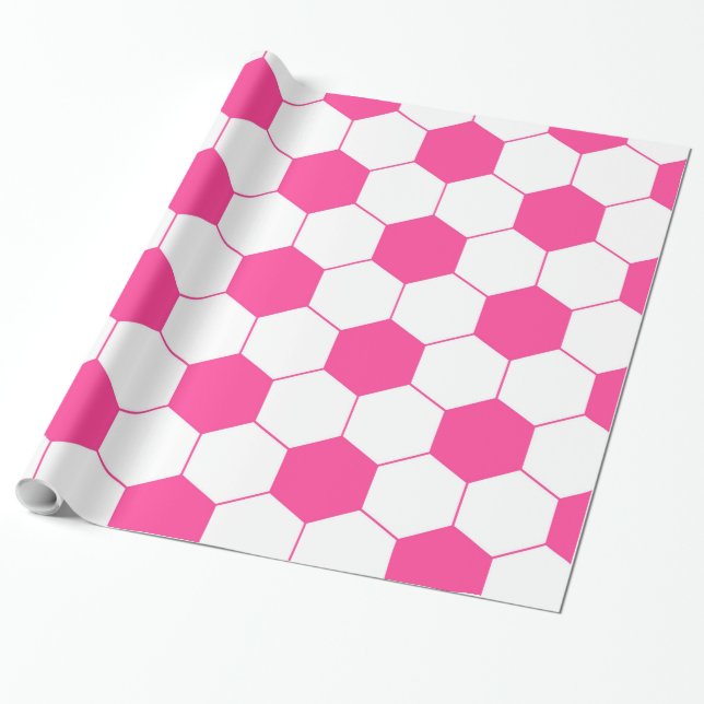 Papel De Presente Teste padrão cor-de-rosa da bola do futebol do (Desenrolado)