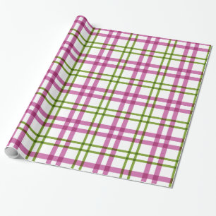 Papel De Presente Teste padrão cor-de-rosa e verde do Tartan