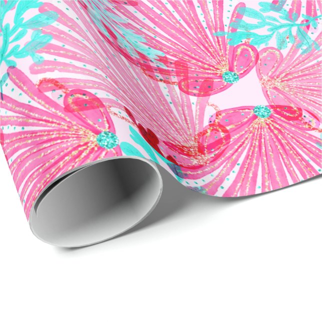 Papel De Presente Teste padrão cor-de-rosa feminino dos escudos (Ponta do rolo)