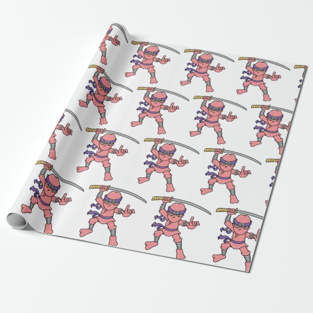Papel De Presente Teste padrão customizável cor-de-rosa de Ninja (Desenrolado)