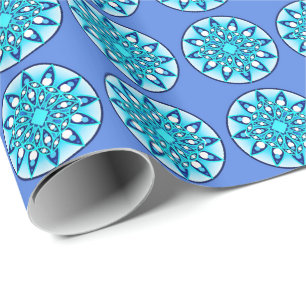 Papel De Presente Teste padrão da mandala na turquesa, no cobalto &