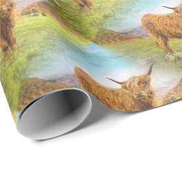 Papel De Presente Teste padrão da vaca das montanhas