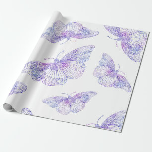 Papel De Presente Teste padrão de borboleta violeta da aguarela