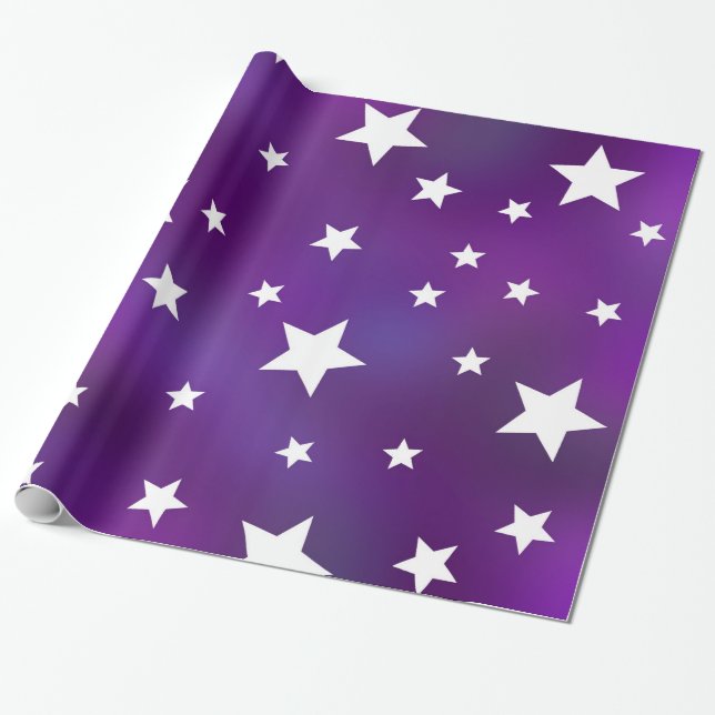 Papel De Presente Teste padrão de estrela roxo e branco (Desenrolado)