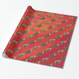 Papel De Presente Teste padrão de Fextive TRex Dino no vermelho