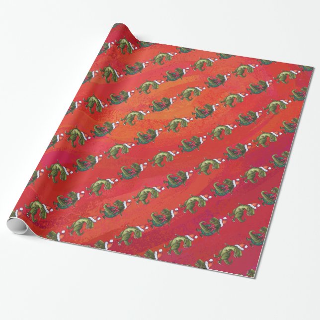 Papel De Presente Teste padrão de Fextive TRex Dino no vermelho (Desenrolado)