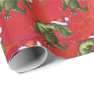 Papel De Presente Teste padrão de Fextive TRex Dino no vermelho