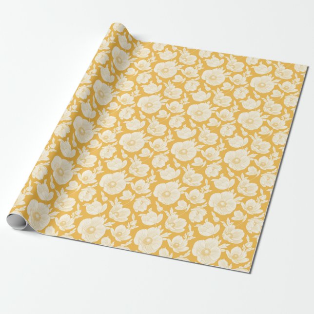 Papel De Presente Teste padrão de flor dourado (Desenrolado)