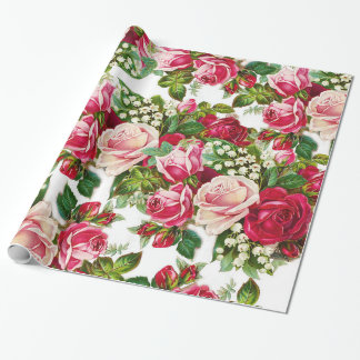 Papel De Presente Teste padrão de flores cor-de-rosa vermelho dos