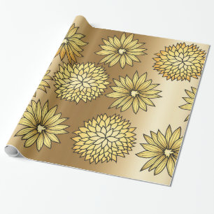 Papel De Presente Teste padrão de flores Dourado