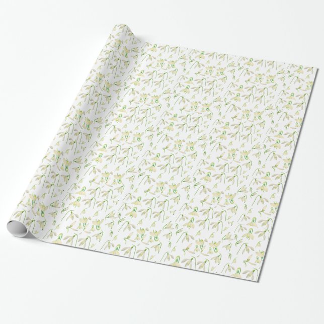 Papel De Presente Teste padrão de Snowdrops da aguarela (Desenrolado)