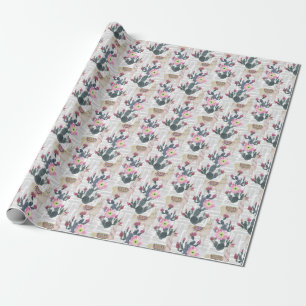 Papel De Presente Teste padrão do cacto da aguarela