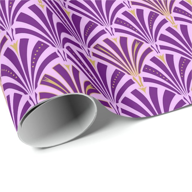 Papel De Presente Teste padrão do fã do art deco - roxo e orquídea (Ponta do rolo)