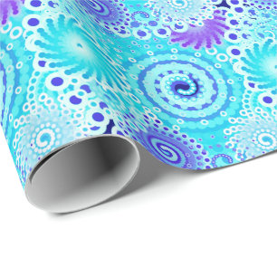 Papel De Presente Teste padrão do redemoinho do Fractal, turquesa,